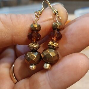 2/$10 Handmade Gold and Brown Beaded Earrings